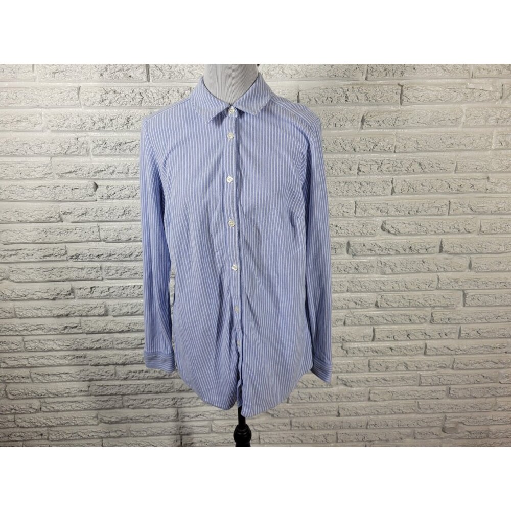 Charter Club Women Top 1X Plus Long Sleeve Button Up Blue Stripe STR204E